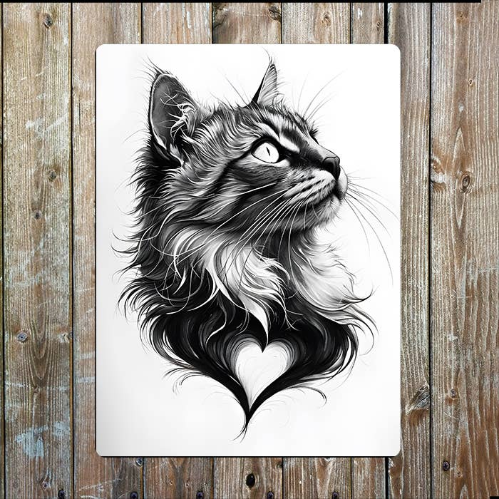 Black And White Cat Heart | Metal Sign Plaque