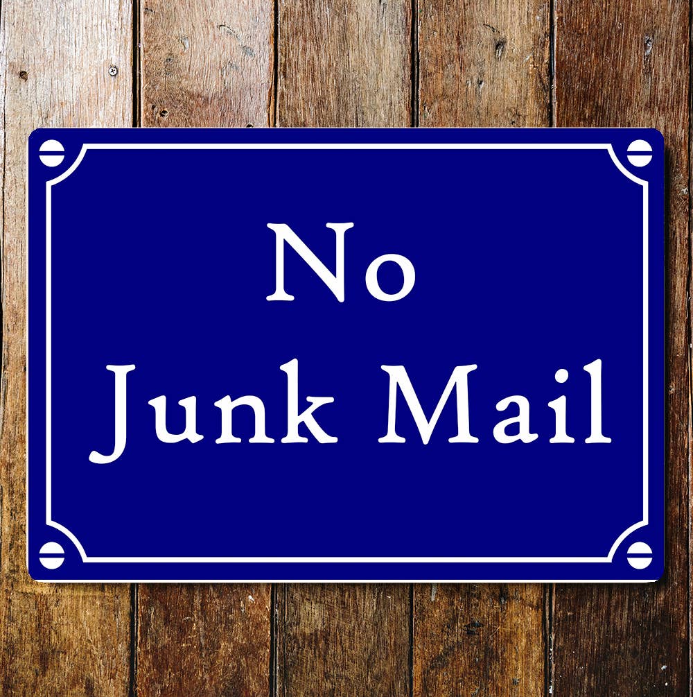 No Junk Mail Blue Art Sign Plaque