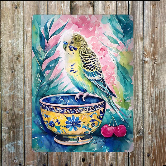 Vibrant Budgerigar Bird | Watercolour | Metal Sign Plaque