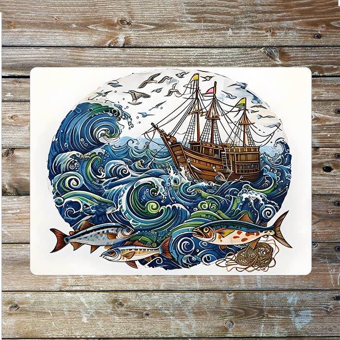 Rough Sea Ship Fish Nautical Metal Sign Plaque