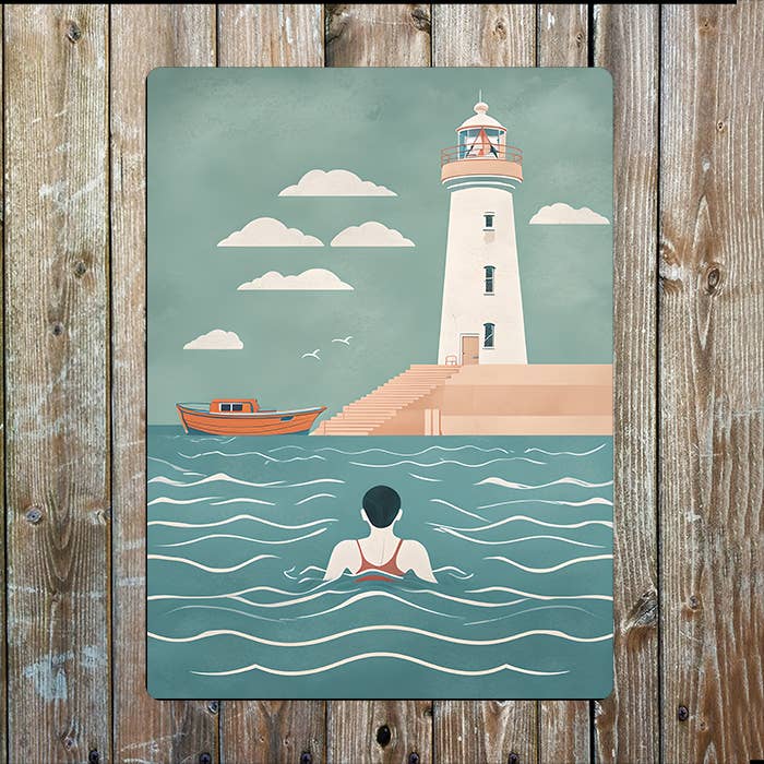 swim wild Lighthouse Sea Nautical Metal Sign Plaque