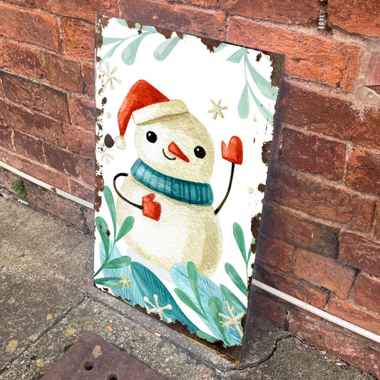 Snowman illustration Metal Vintage Wall Sign
