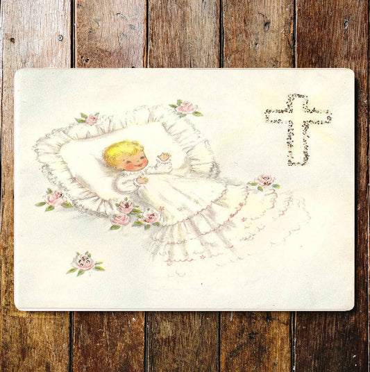 Christening Baby Cross Flowers | Metal Sign Plaque