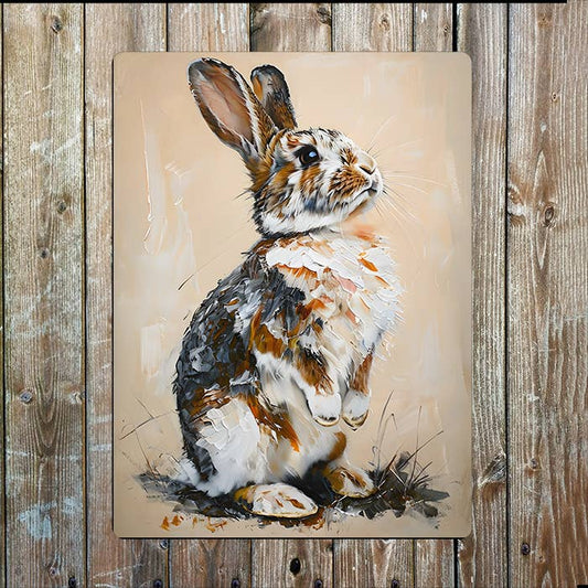Painting Of Upright Rabbit Metal Sign Plaque