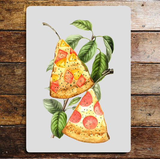 Pizza on a branch Metal Sign Plaque