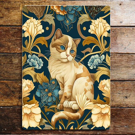 Cat flowers abstract pattern blue eyes | Metal Sign plaque