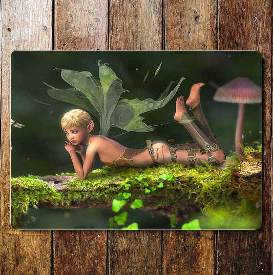 Fairy Pixie Mushroom Green Field | Metal Wall Sign