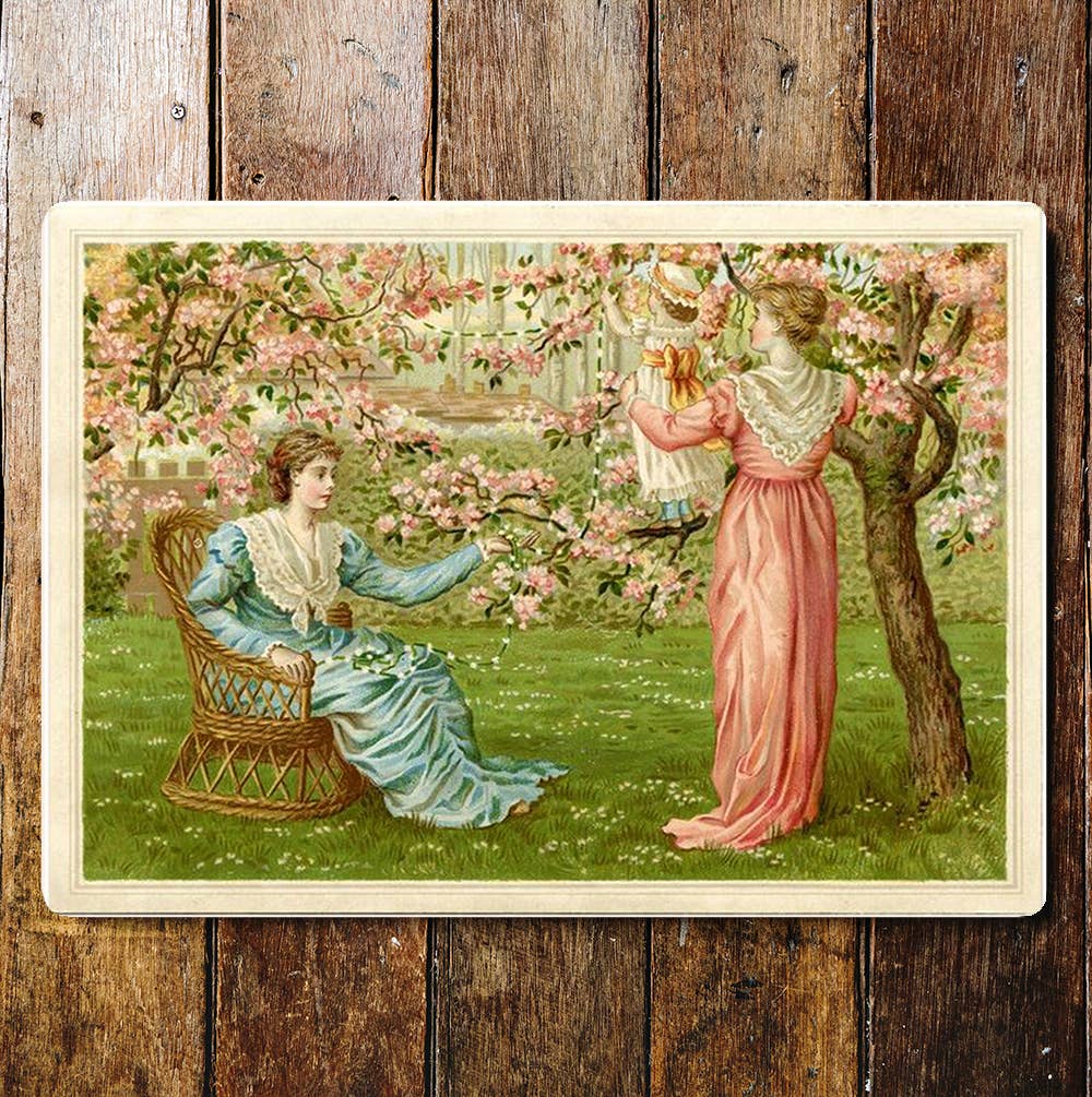 Victorian Ladies Child Swing Garden | Metal Sign Plaque