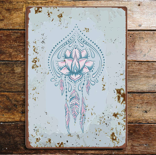 lotus ornamental feathers | Metal Wall Sign Plaque
