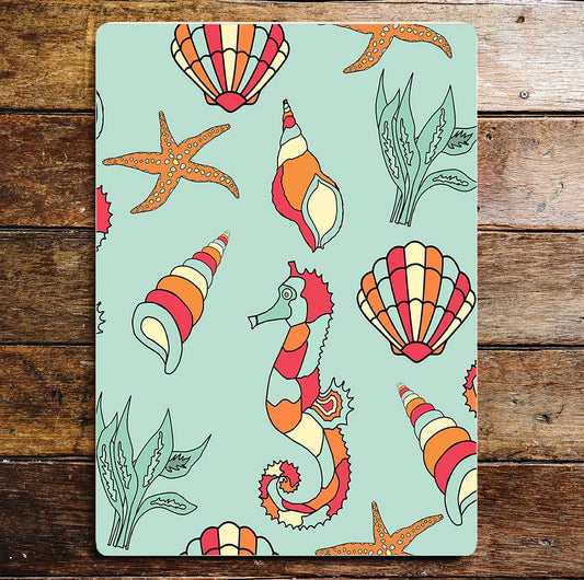 Multicoloured Sea Life Seahorse Shells | Metal Sign Plaque