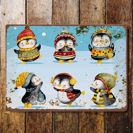 Watercolour penguin snow winter Wall | Metal Sign Plaque