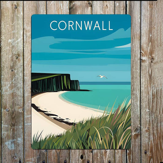 Travel Poster Style Cornwall Cornish Beach | Metal Sign Plaque