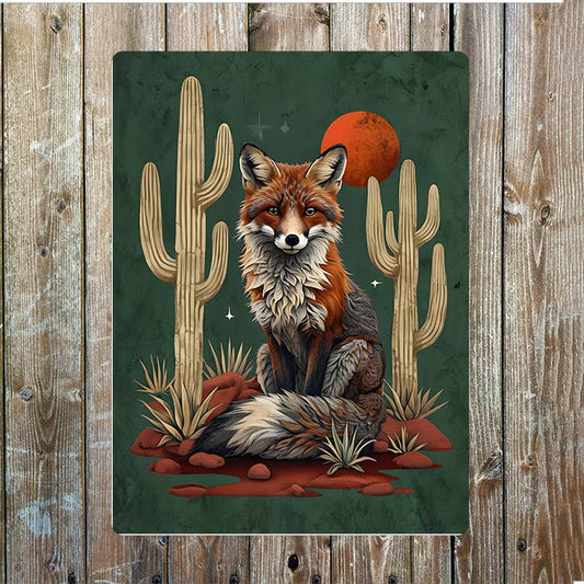 Fox Cacti Sun | Cowboy Western | Metal Sign Plaque