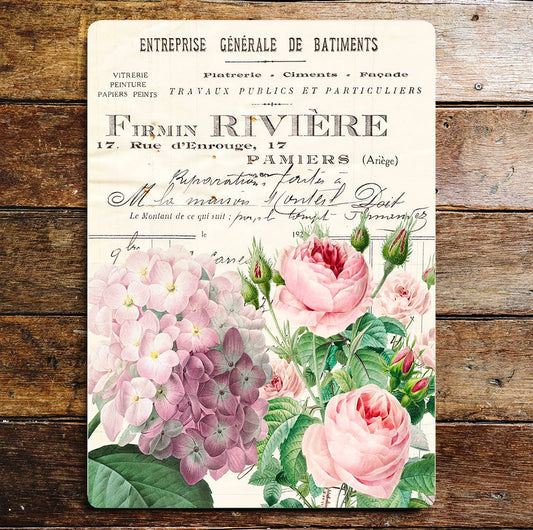French Shabby Chic Roses | Metal Wall Sign Plaque