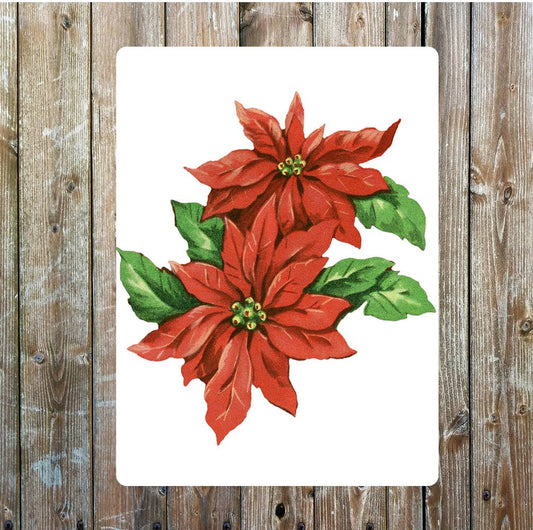 Red Christmas Flower Poinsettia Metal Sign Plaque
