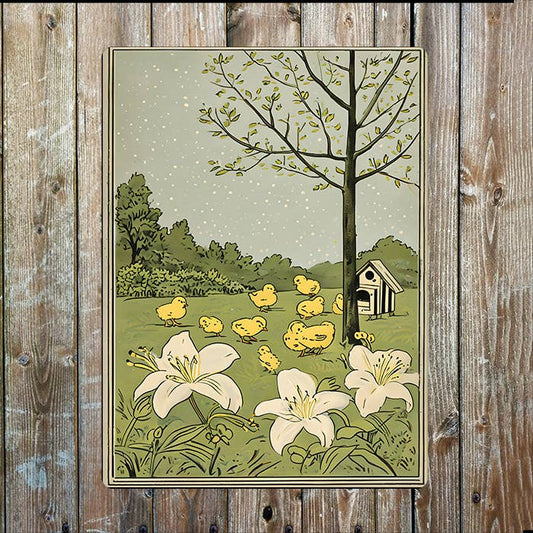 Vintage Easter Chicks And Lilies Flowers | Metal Sign Plaque