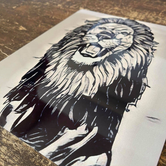 Black And White Lion Safari | Metal Plaque Sign