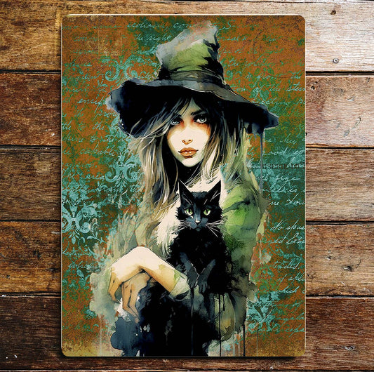 Moody Pretty Green Witch Halloween | Metal Sign Plaque