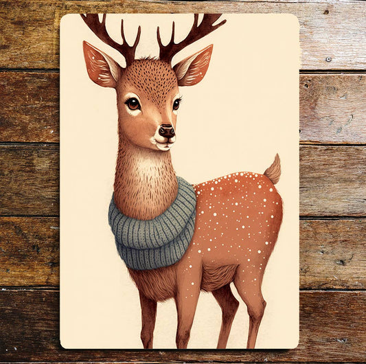 Cute Deer Portrait Scarf Antlers | Metal Sign Plaque