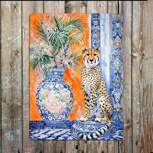 Cheetah Ceramic Vase | Watercolour | Metal Sign Plaque