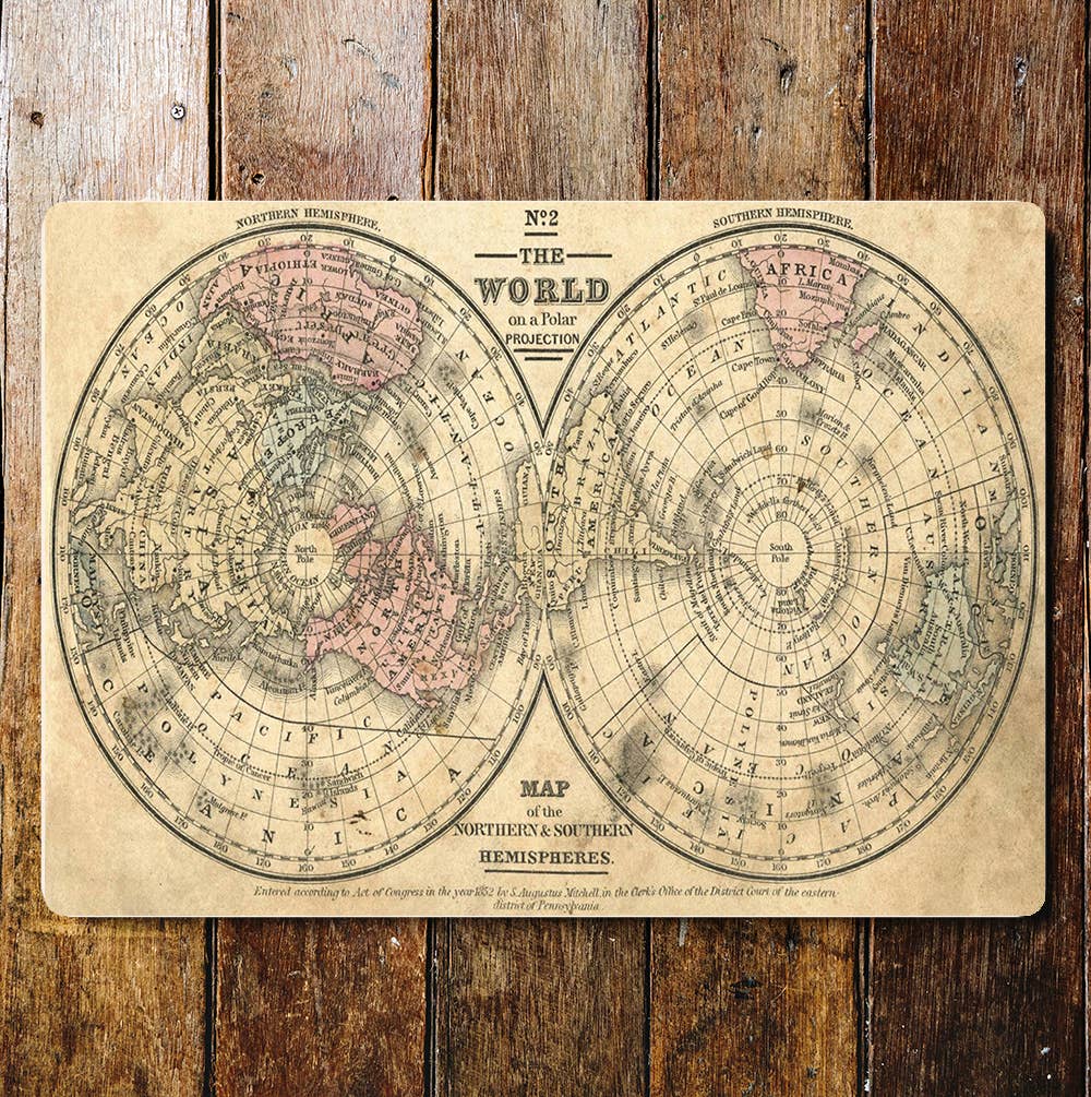 Map Northern Southern Hemisphere | Metal Sign Plaque
