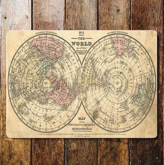 Map Northern Southern Hemisphere | Metal Sign Plaque