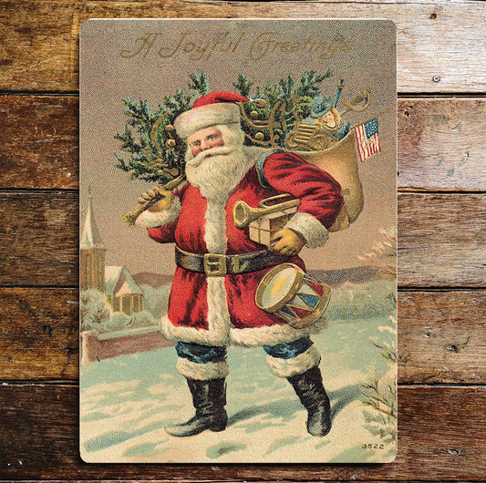 Joyful greetings Santa Christmas | Metal Wall Sign