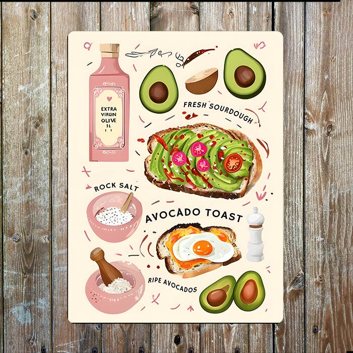Ingredients For Avocado Toast Recipe | Metal Sign Plaque