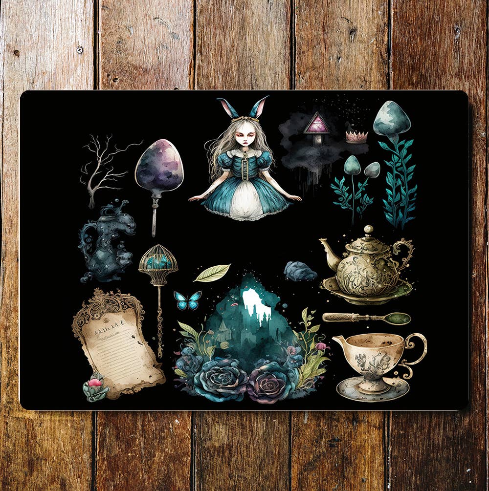 Dark Alice in Wonderland Objects | Metal Sign Plaque