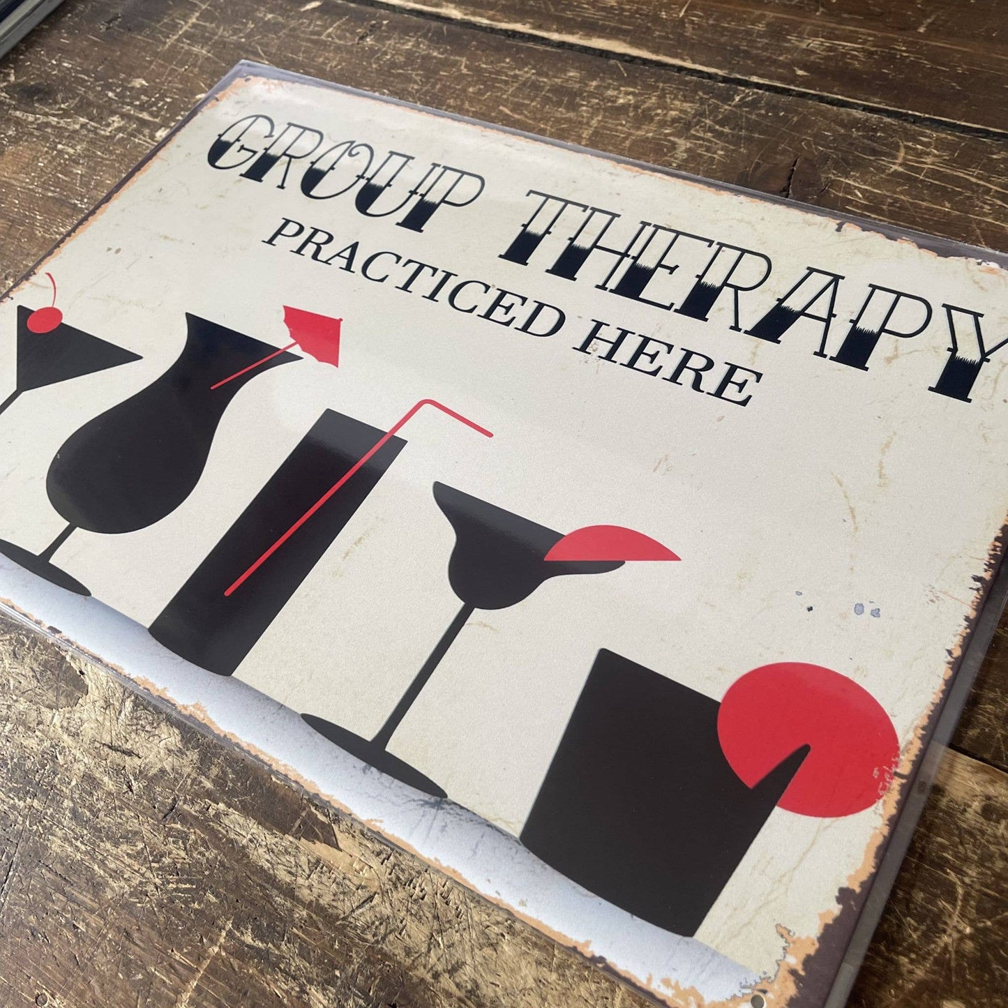 group Therapy Practiced here Bar Tin Sign | Metal Sign Plaque