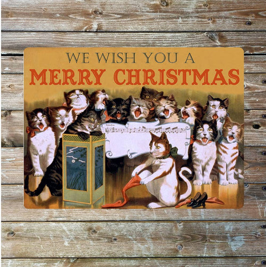 Cats merry Christmas vintage | Metal Sign Plaque