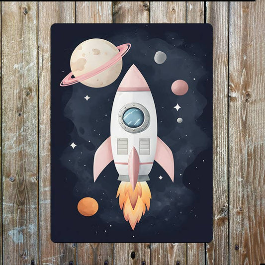 Rocket Ship | Space Planets | Metal Sign Plaque