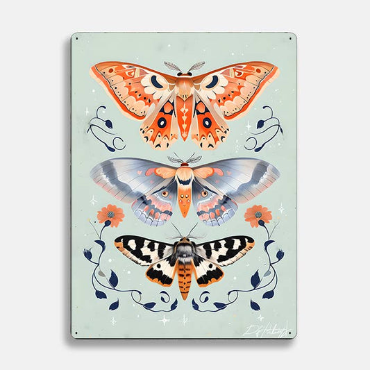 Moth Butterfly Green scandinavian folk | Metal Sign Plaque