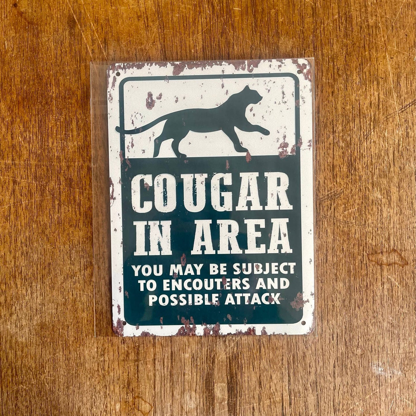 Cougar In Area Park Warning | Metal Sign Plaque