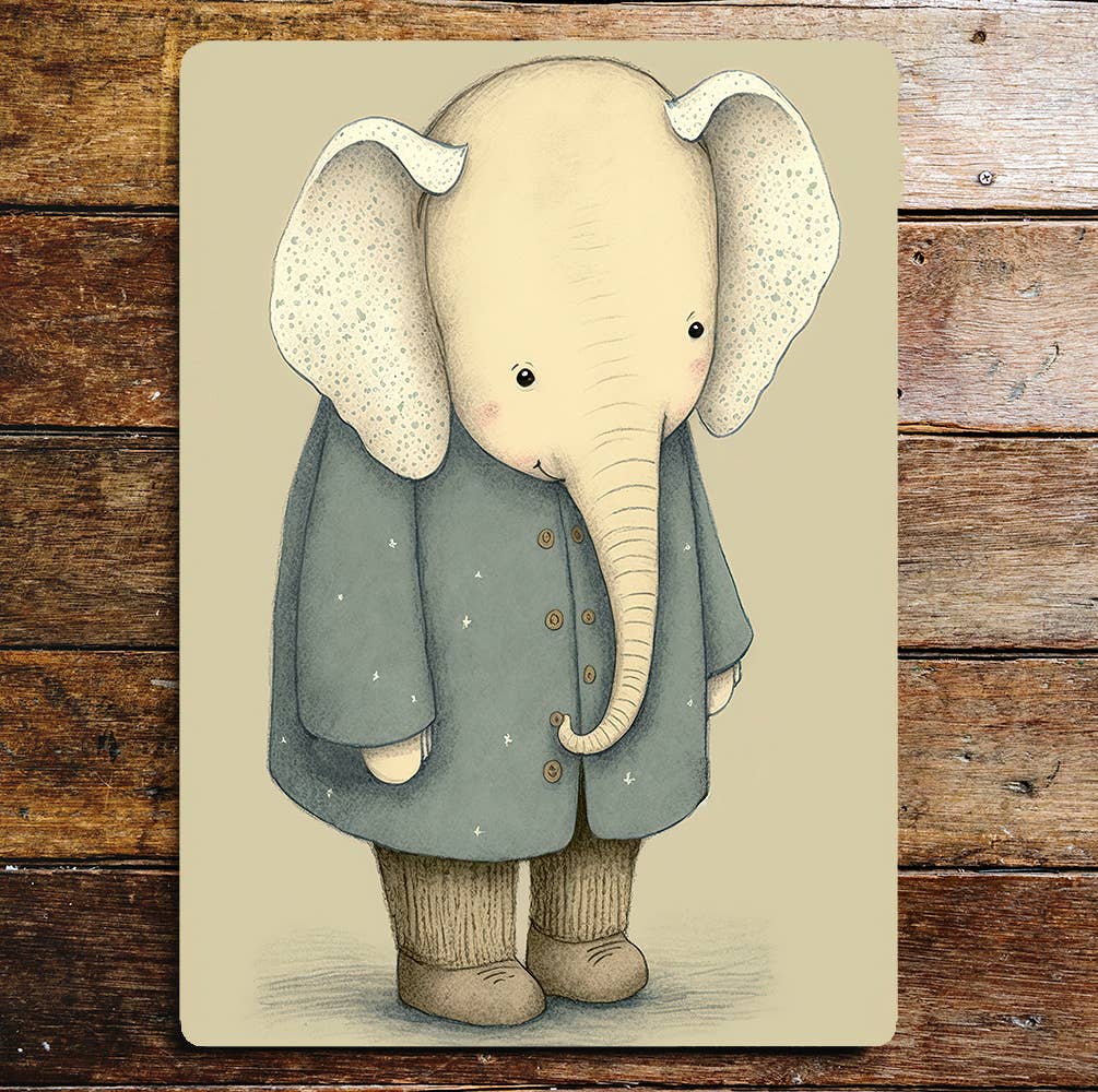 Cute Minimalistic Elephant Coat Smile | Metal Sign Plaque
