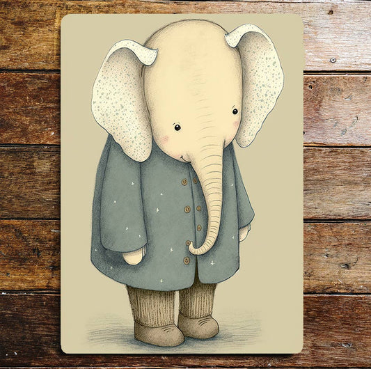 Cute Minimalistic Elephant Coat Smile | Metal Sign Plaque