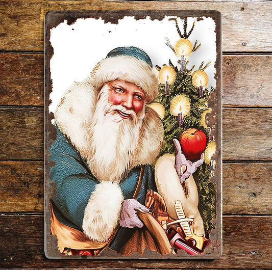 Vintage Santa Blue Coat Christmas | Metal Vintage Wall Sign