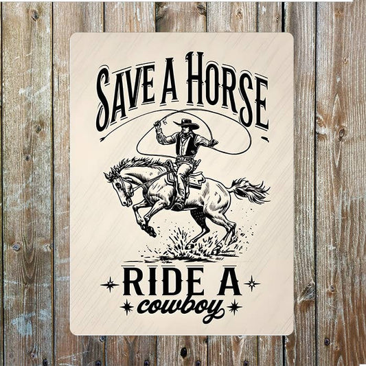 Vintage | Save A Horse Ride A Cowboy | Metal Sign Plaque