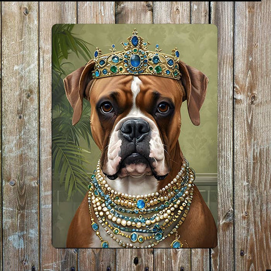 Boxer Dog wearing Jewelry and Headpiece | Metal Sign Plaque