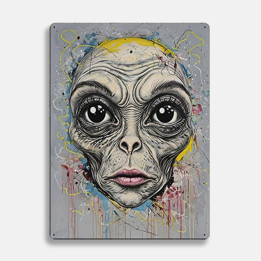 Alien Face Vibrant Colors UFO Alien | Metal Sign Plaque