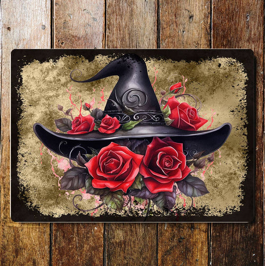 Witches hat Red Roses  Art | Metal Sign Plaque