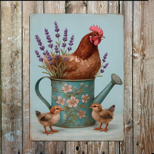 Mother Hen And Baby Chicks | Farmhouse | Metal Sign Plaque