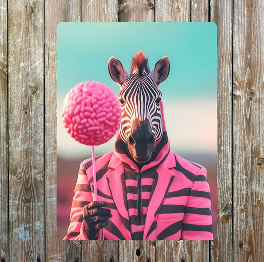 Pink zebra Lollipop Decor Metal Sign Plaque
