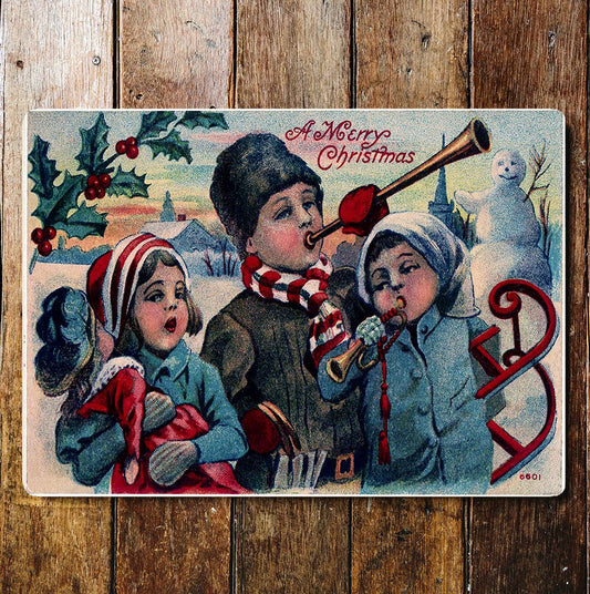 Children Snowman Merry Christmas | Metal Sign Plaque