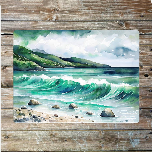 Serene Watercolor Coastal Sea Nautical Metal Sign Plaque