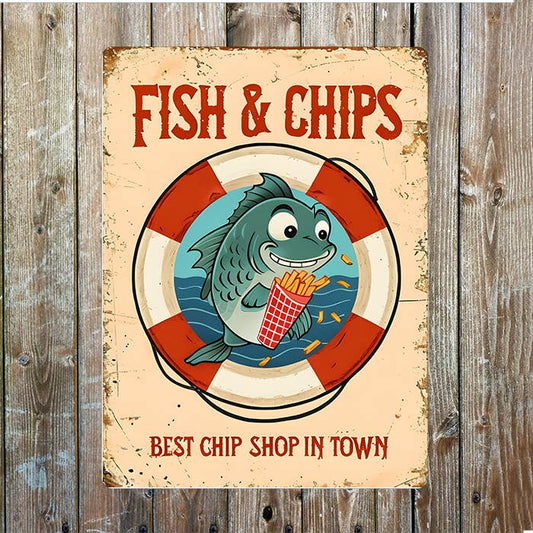 Fish & Chips Best Chip Shop In Town | Metal Sign Plaque