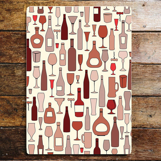 Bottles Pattern Wine Cork Screw Glasses | Metal Sign Plaque