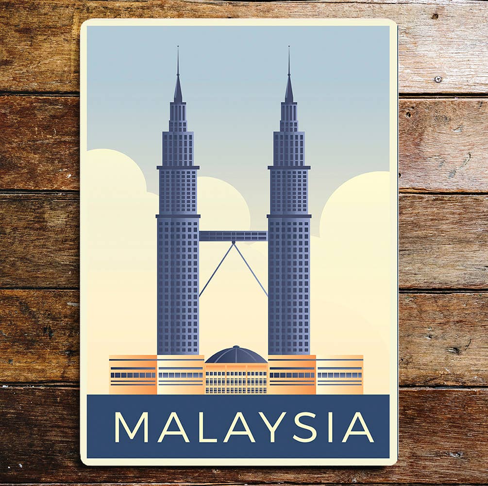 Malaysia Two Tower Hotel Blue Skies | Metal Sign Plaque