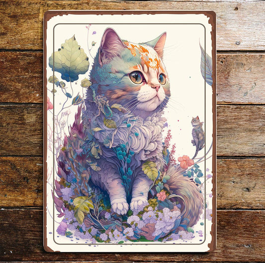 Cat Kitten Flowers | Metal Sign Plaque