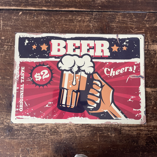 Beer Cheers Pint Drink Retro | Metal Humour Wall Sign
